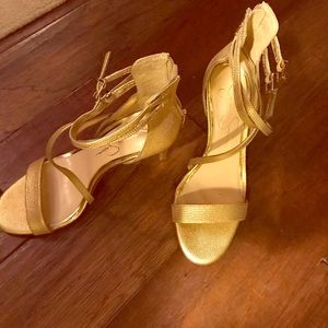 Gold Jessica Simpson strap heels shoes