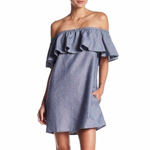 Do + Be never worn denim off the shoulder dress