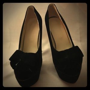 Black Suede Bow Pumps