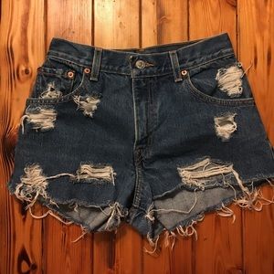 Levi's high waisted destroyed jean shorts