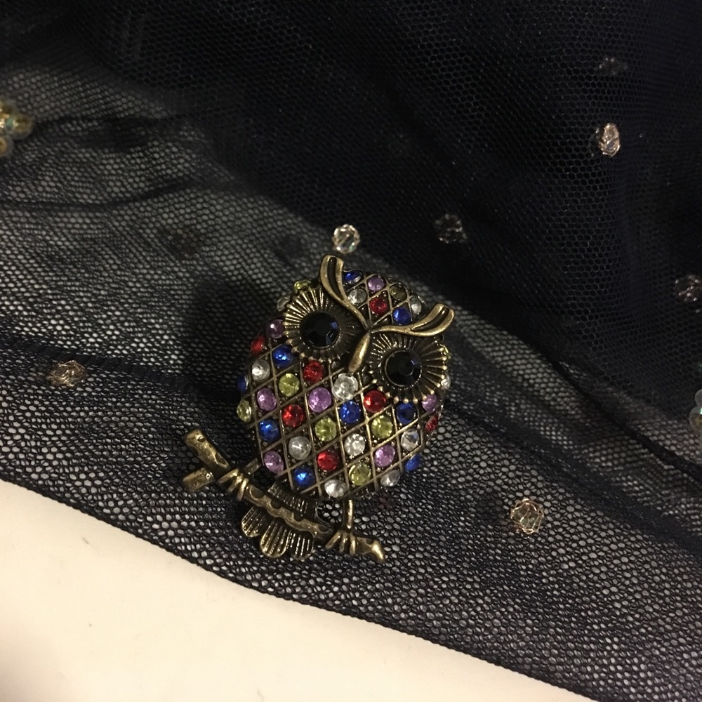 Rainbow Crystal Owl Cocktail ring