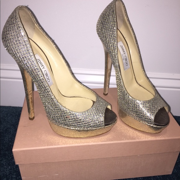 Jimmy Choo silver/gold snakeskin platform heels