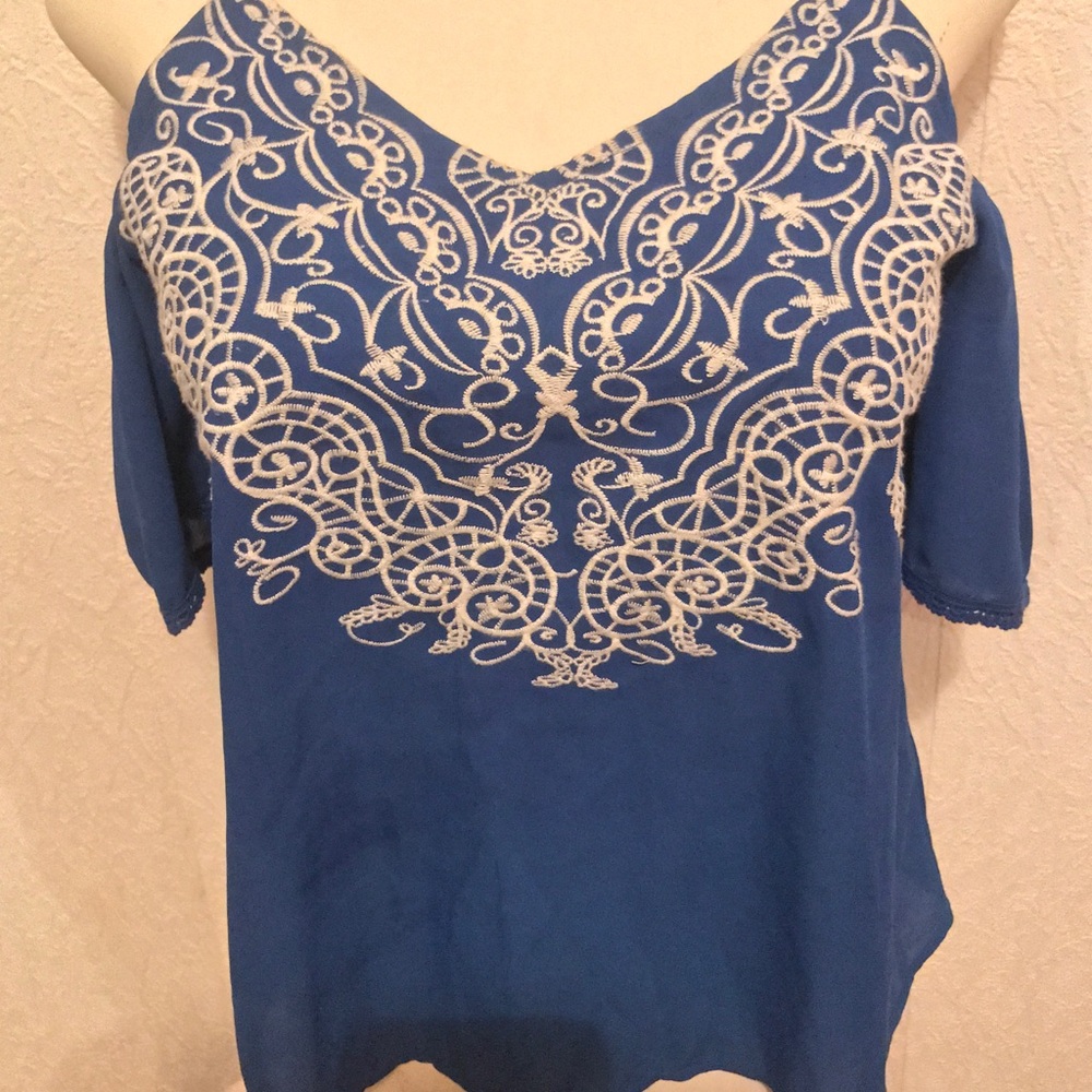 Blue embroidered tank top