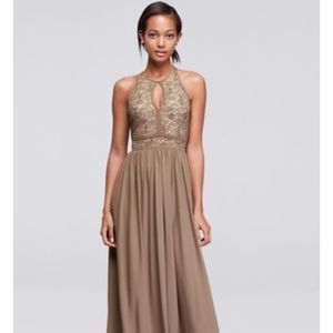 Morgan & Co. Taupe High Neck Prom/Evening Gown