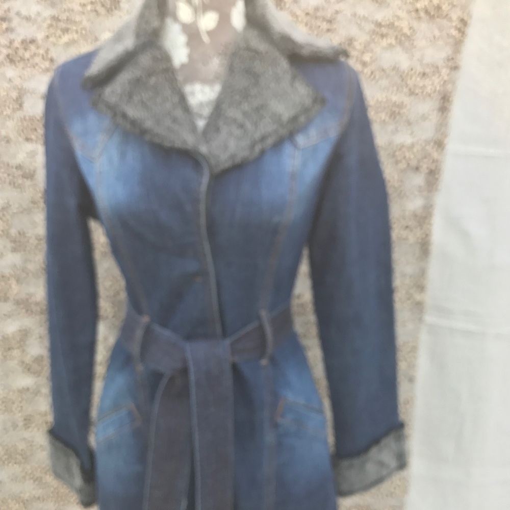 Y.O.Y.O. Brand Denim Coat with Faux Fur Trim Sz M