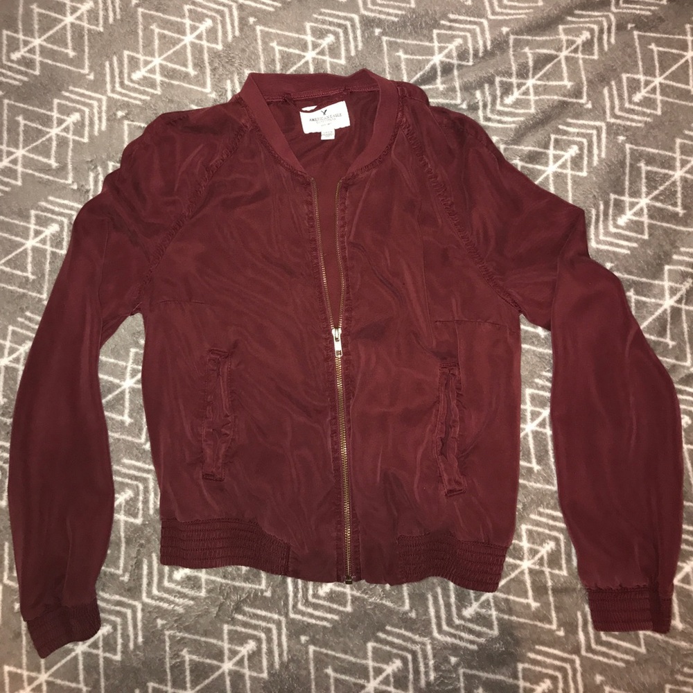 Burgundy American Eagle Bomber Jacket