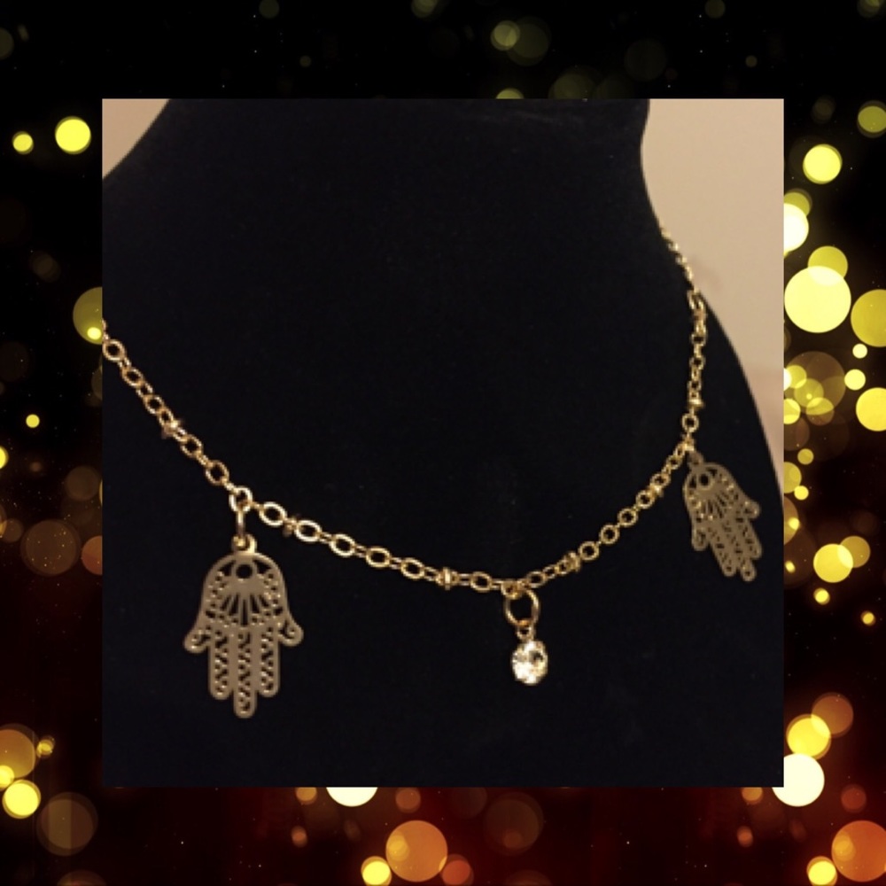 Hamsa Fatima Hand Multi Charm Gold Ankle Bracelet - Picture 2 of 3