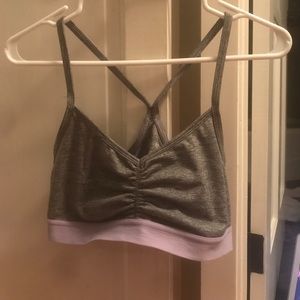 grey and purple sports bra