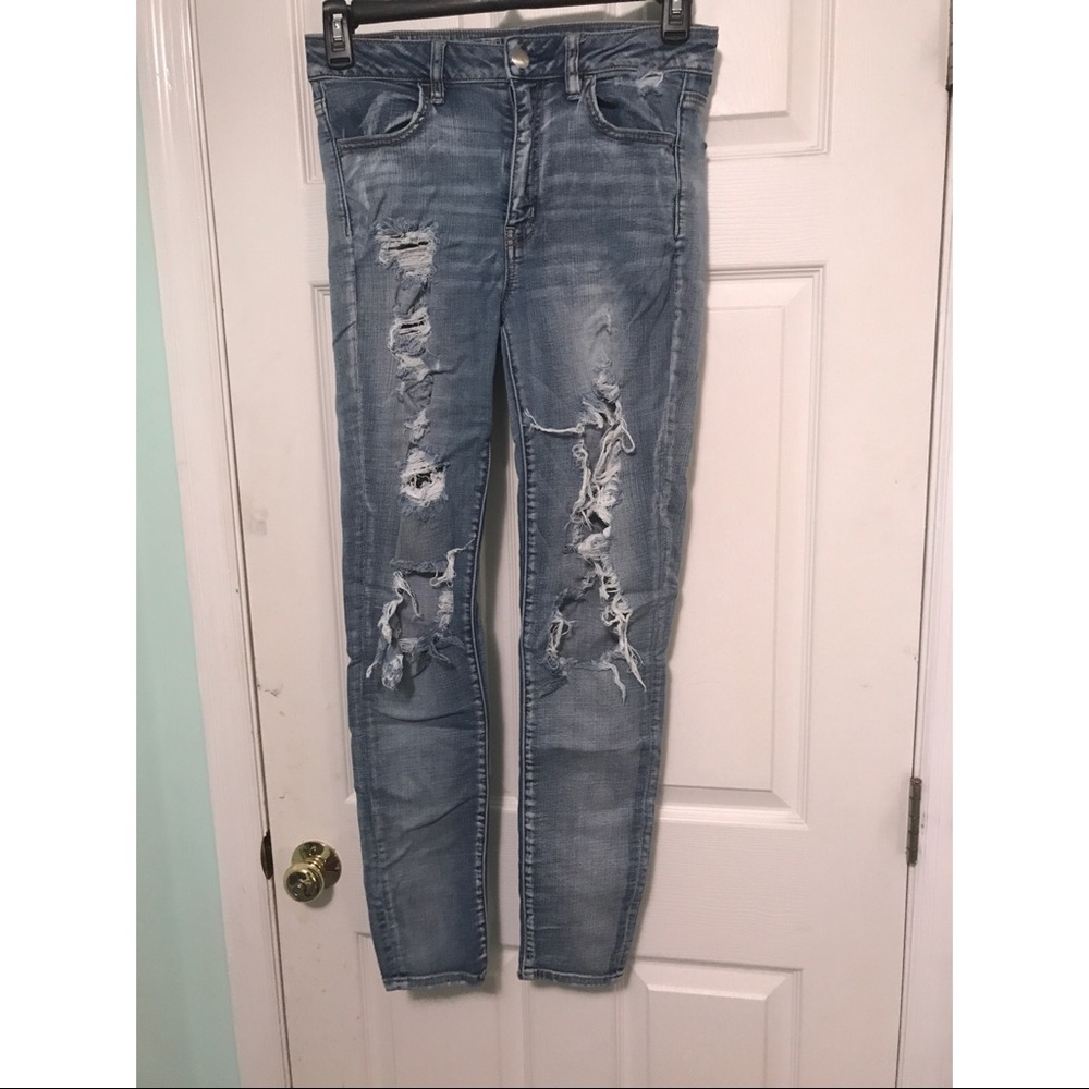 AE Distressed High Rise Jegging Size 10
