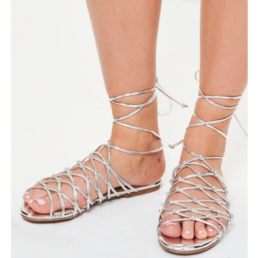 Silver Missguided lace up sandals!