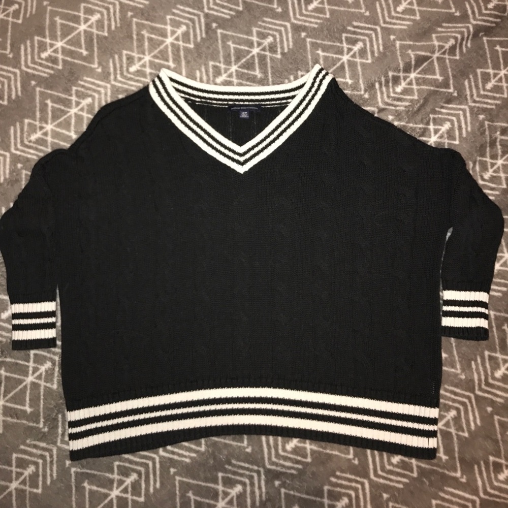 Navy Blue White Striped Sweater