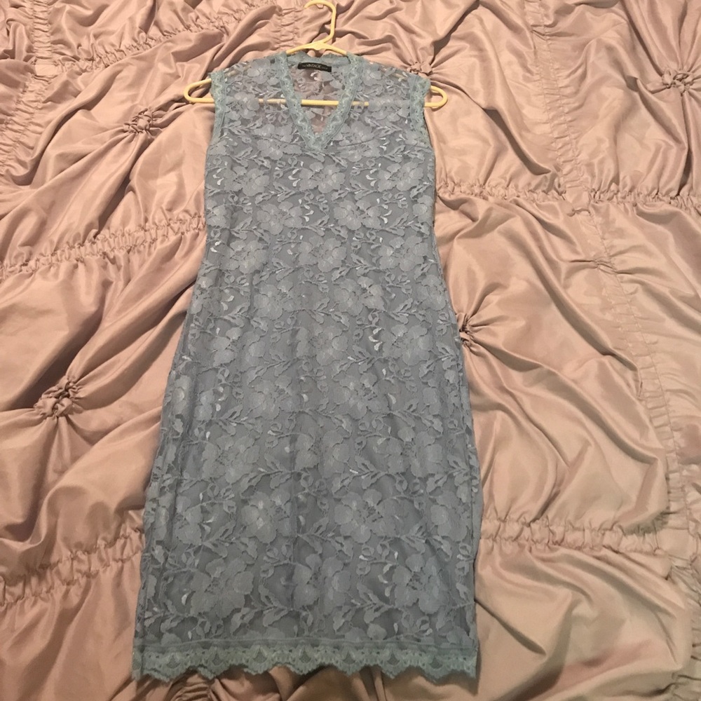 Baby blue lace fitted dress