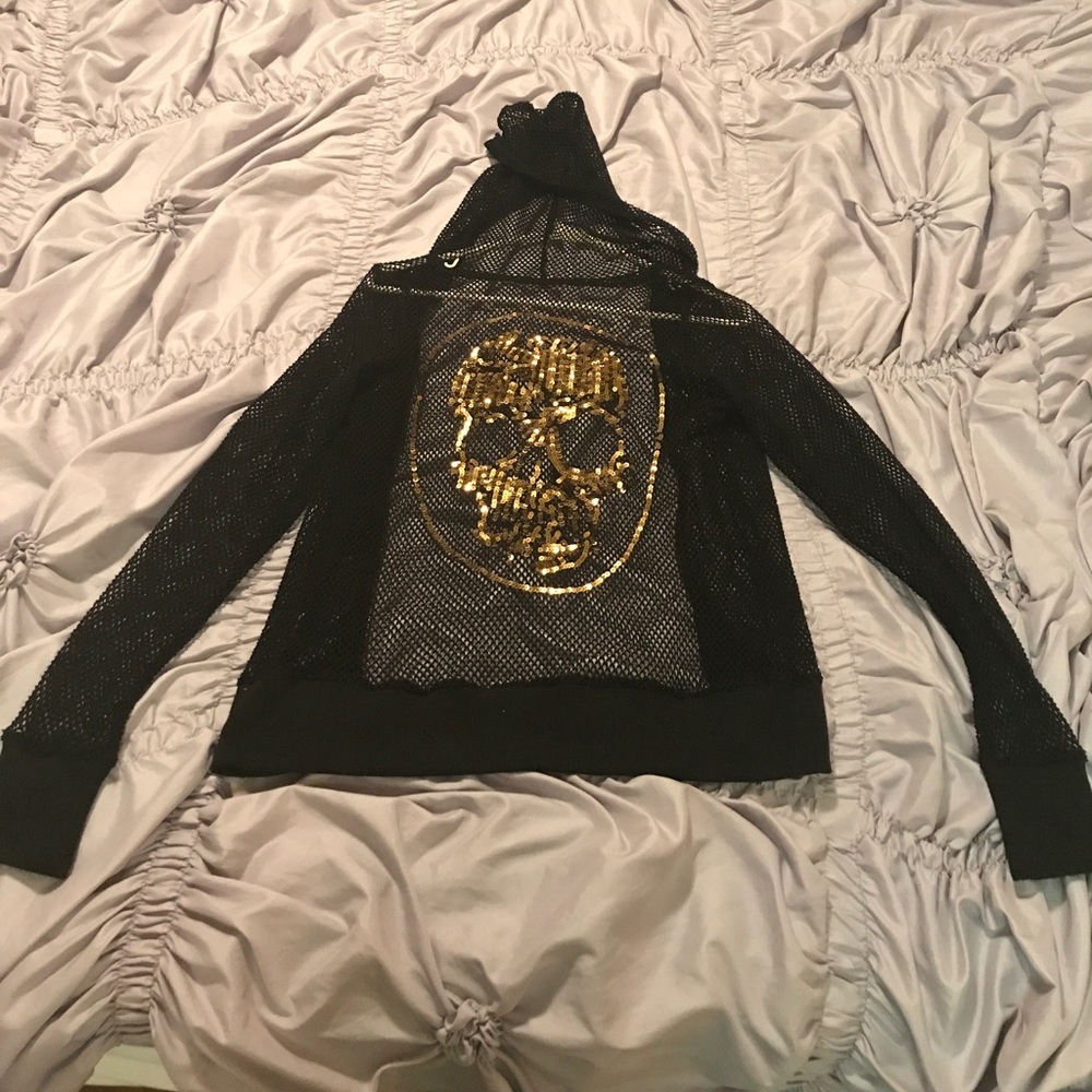 Black mesh gold skull sweater