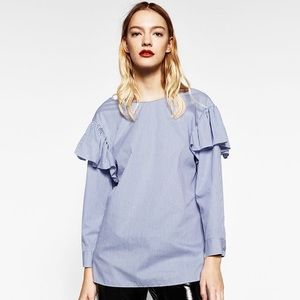 Zara Poplin Frill Sleeve Blouse NWOT