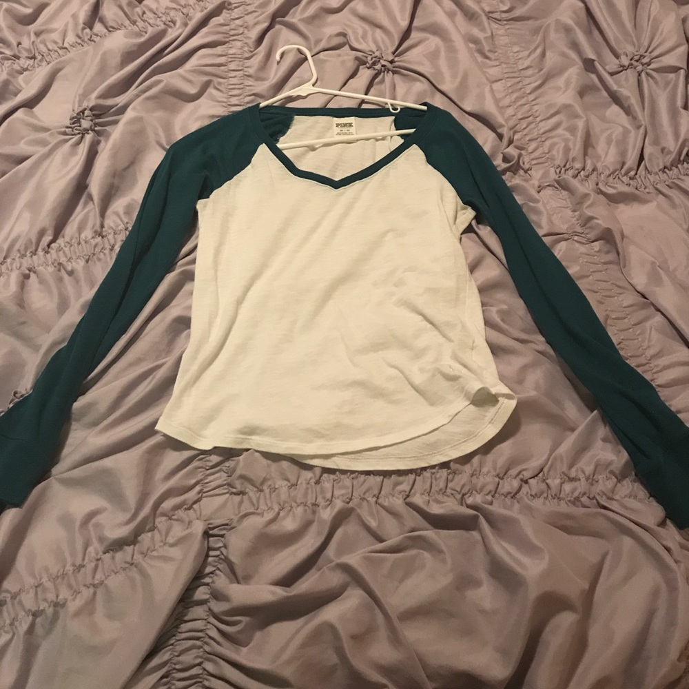 Dark teal and white baseball tee