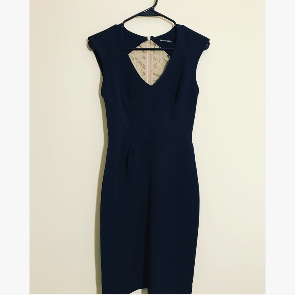 Black halo navy dress with lace back