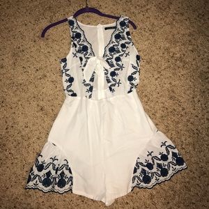 Navy & white tie Romper