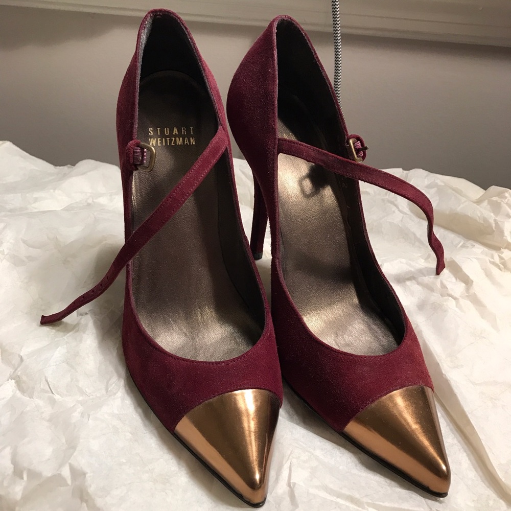 Mary Jane heels with gold toe cap