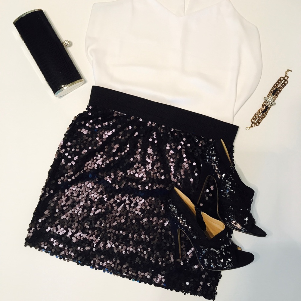 Kenar Black Sequins Miniskirt, Size M
