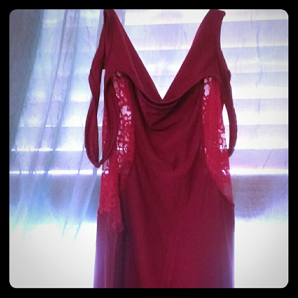 Red lacey satin sheer dress