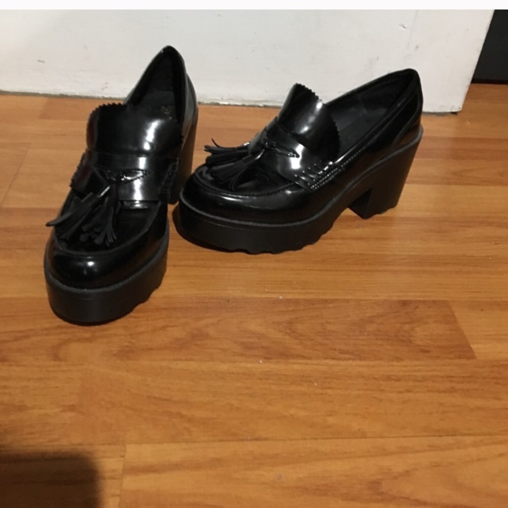 Glossy black platform heels! On hold for someone!