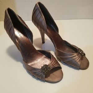 Satin Pleated Peep Toe Pumps