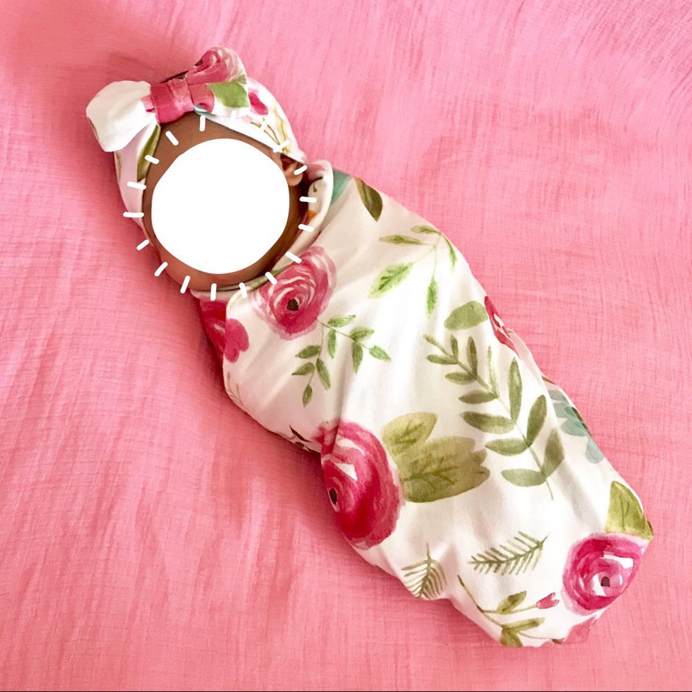 Floral Swaddle Blanket and Headband Set
