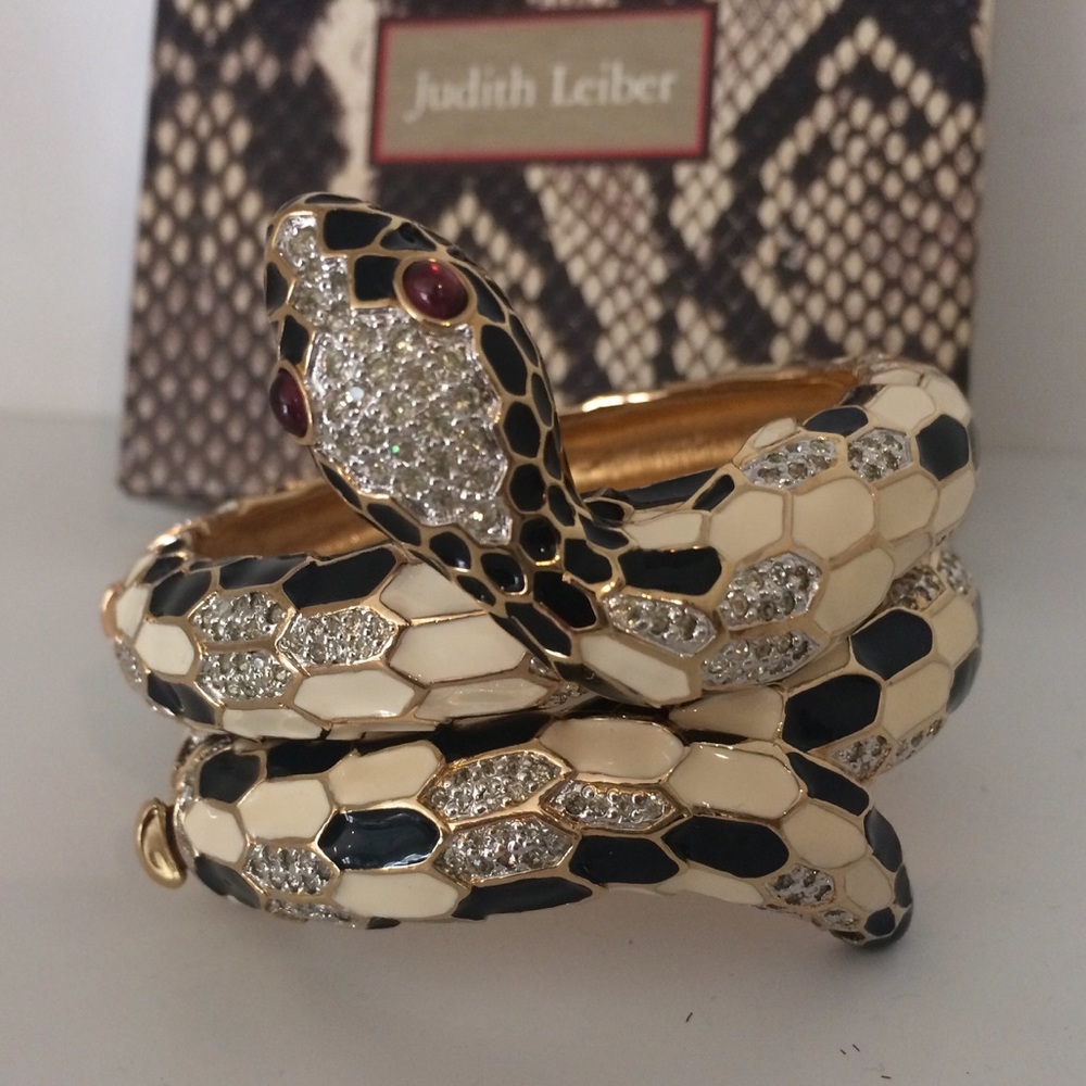 Judith Leiber Enamel & Crystal Snake Cuff Set