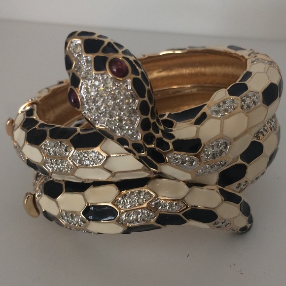 Judith Leiber Enamel & Crystal Snake Cuff Set - Picture 2 of 8