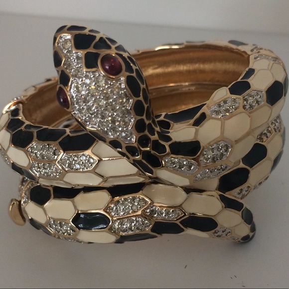Judith Leiber Enamel & Crystal Snake Cuff Set - Picture 3 of 8