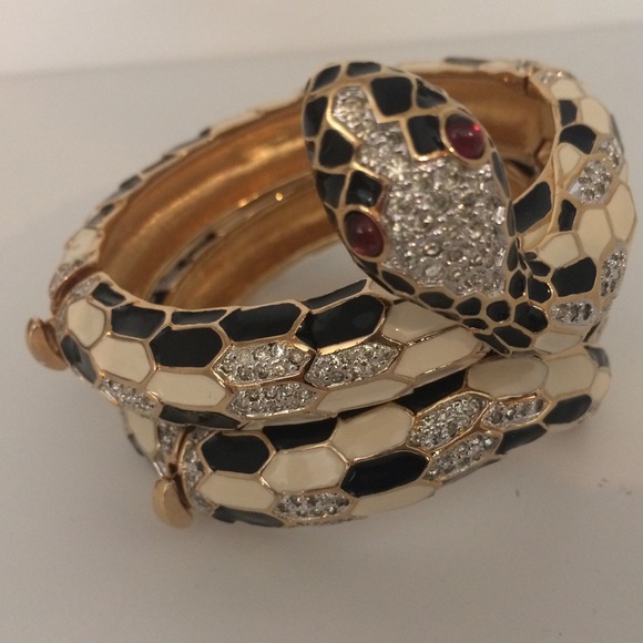 Judith Leiber Enamel & Crystal Snake Cuff Set - Picture 4 of 8