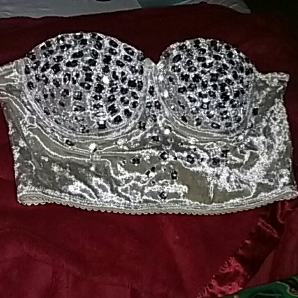 Bustier beige velvet crystals