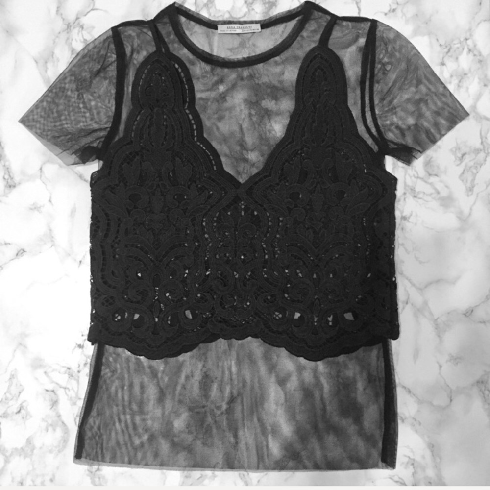 NWOT Zara Mesh and Lace Top