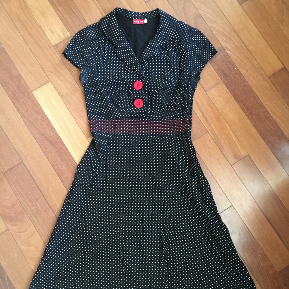 Ruby Rox Retro Pin up black polka dot dress