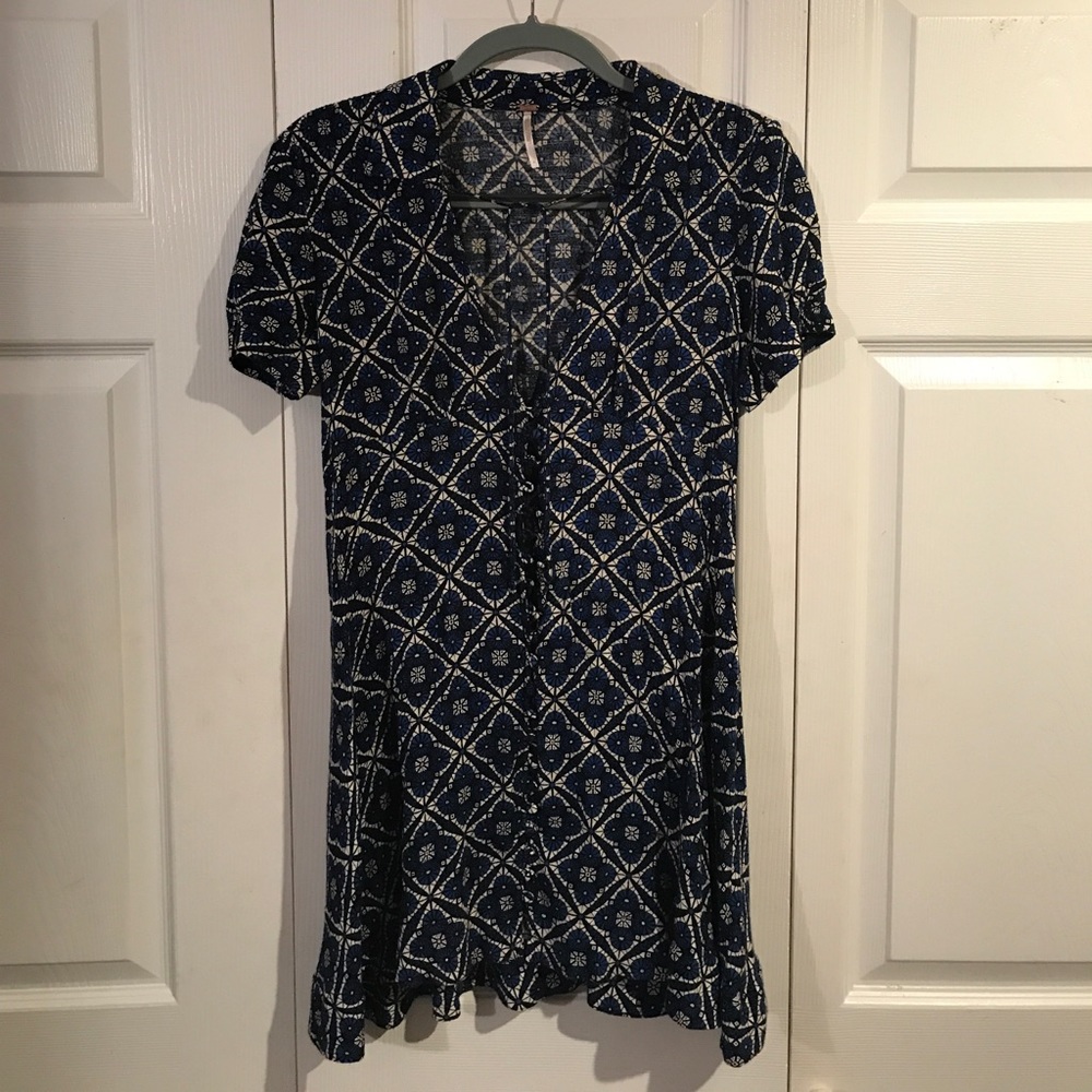 Free People royal blue and cream swing dress