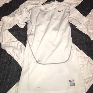 White Nike Pro Combat Dri-Fit Compression Shirt