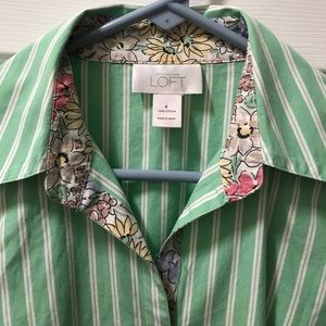 Ann Taylor 🌷 Mint green striped floral oxford 4