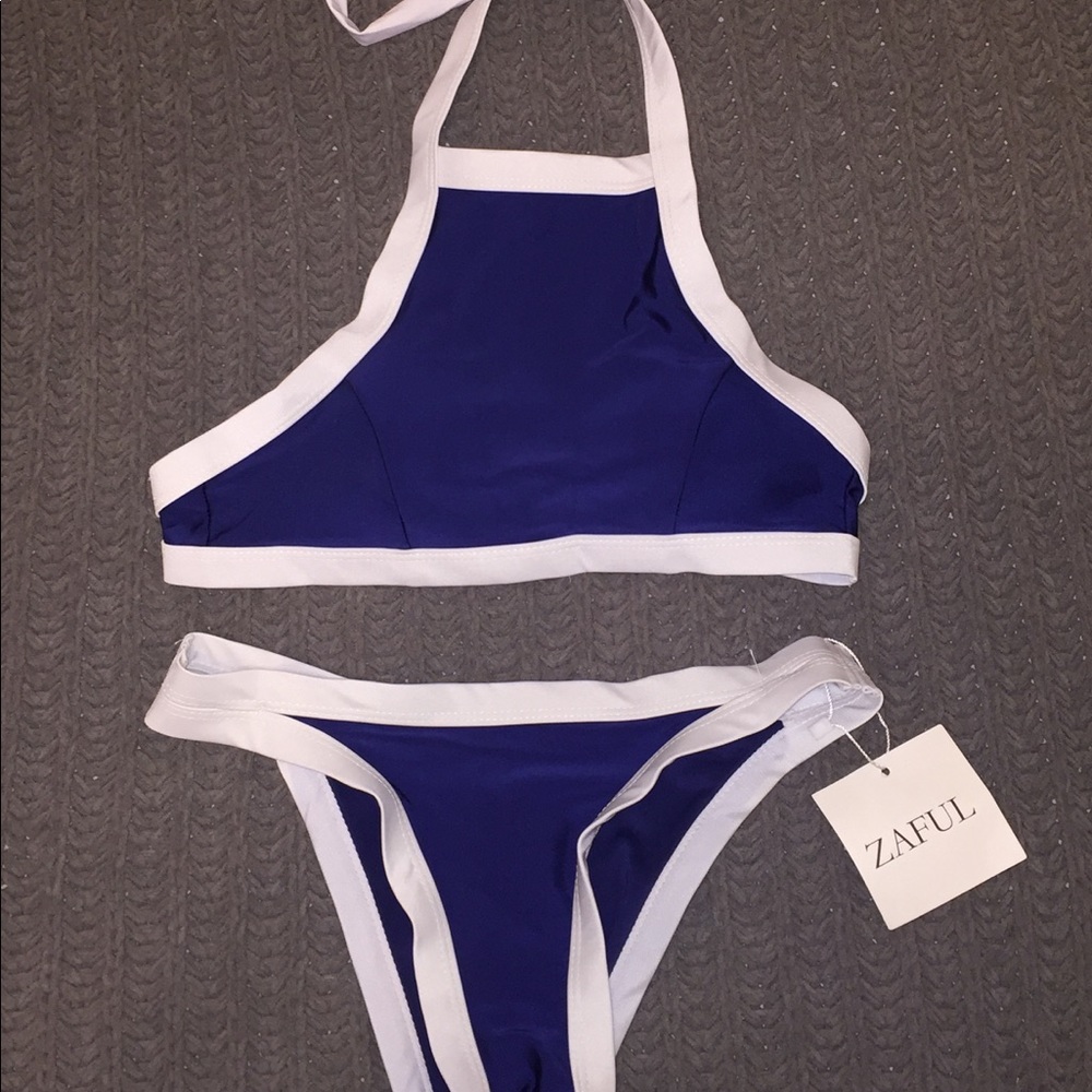 Zaful navy blue with white outline swimsuit