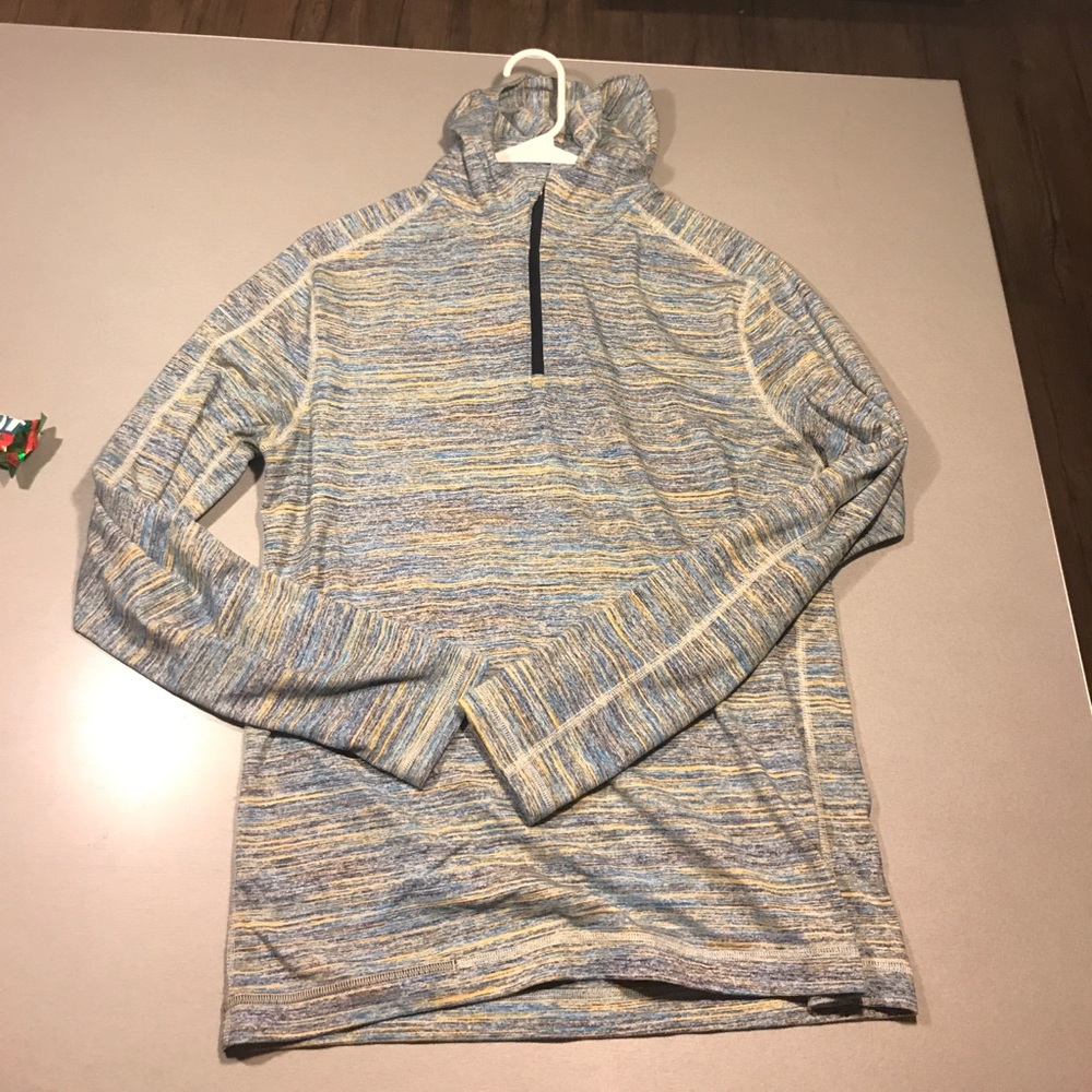 Blue yellow striped Lululemon surge hoodie