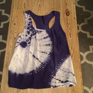 Tie-dye and jeweled silk fashion top