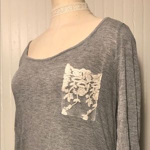 Gray Long Sleeve with Lace Pocket Tee