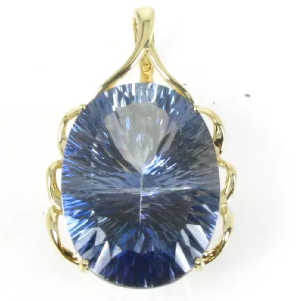 Solid 14k gold Blue Topaz pendant -Large!