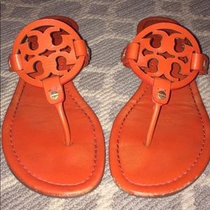 Orange authentic Tory Burch Miller sandals