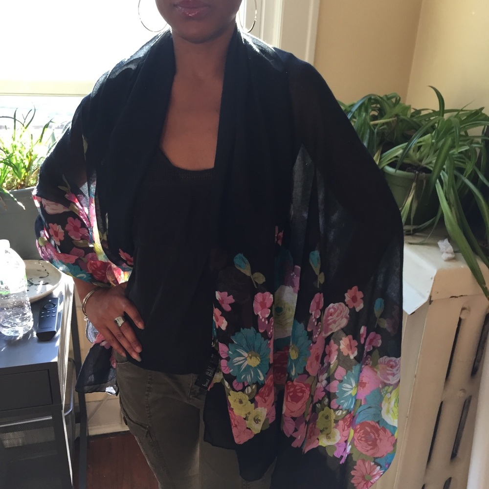 Black Multi Color Floral Scarf