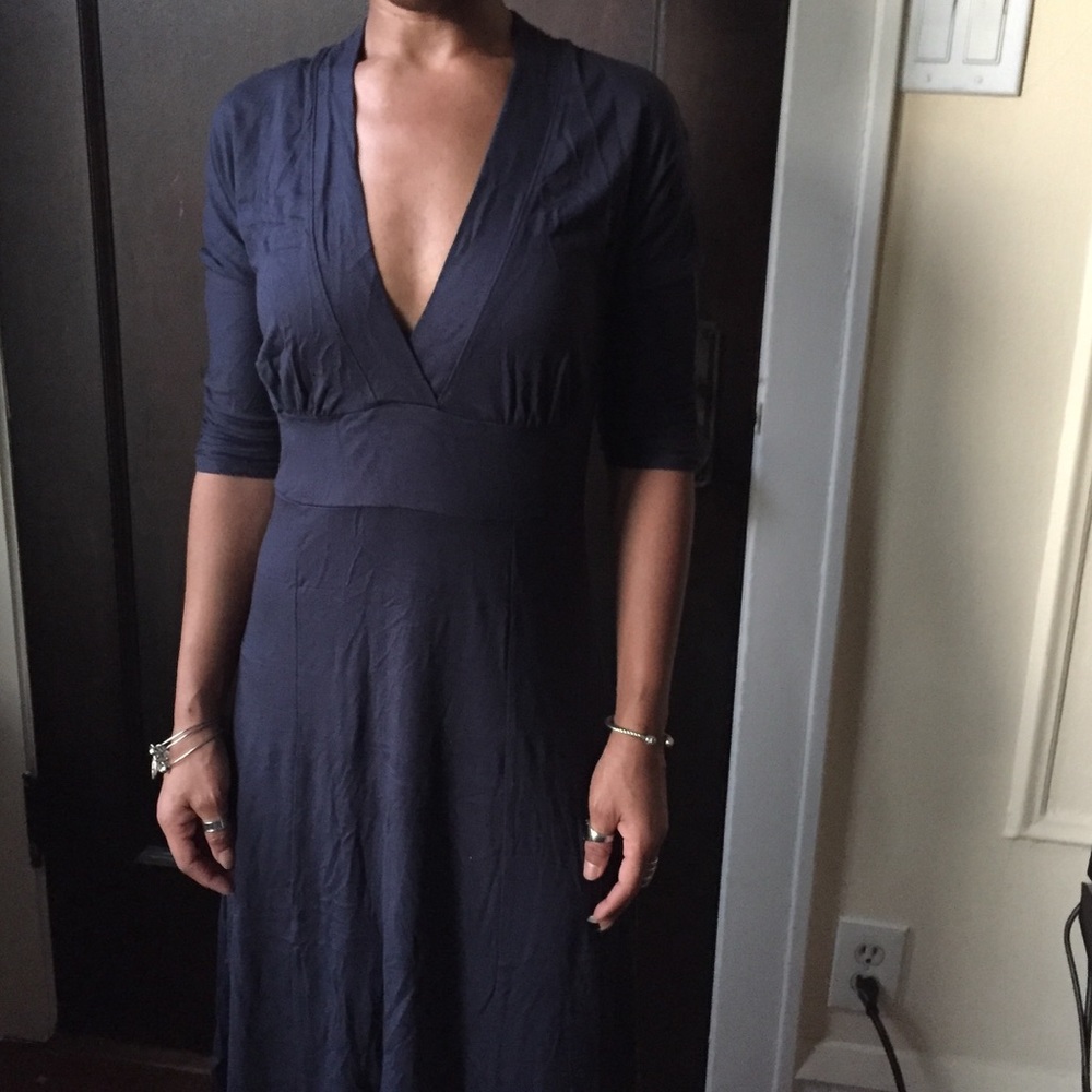 NAVY BLUE 3 DOTS Midi Dress