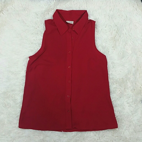 UO coincidence & chance red sleeveless button down - Picture 1 of 6