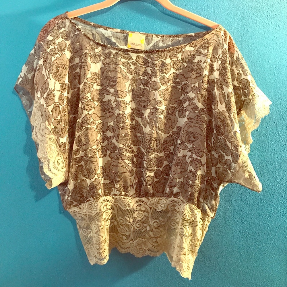 Easel floral print mesh see they crop top