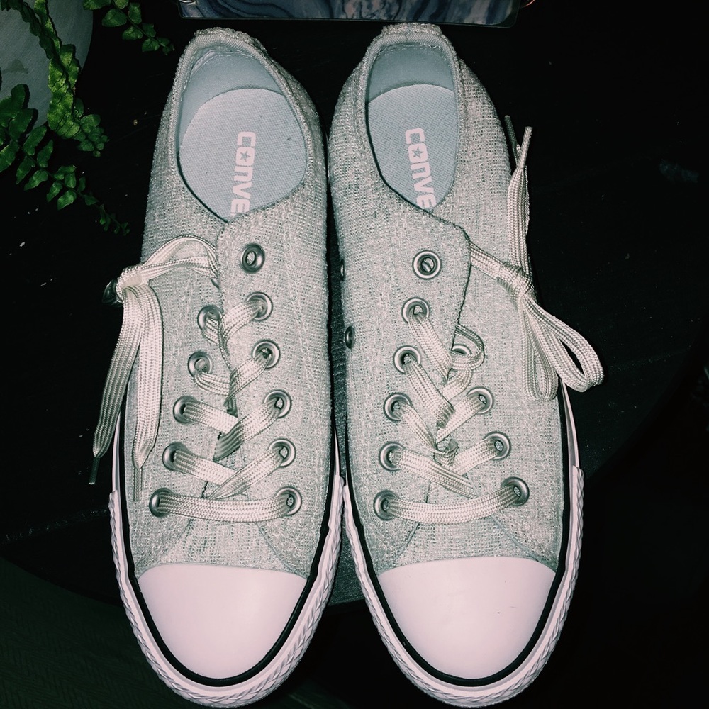 Silver textured glitter converse