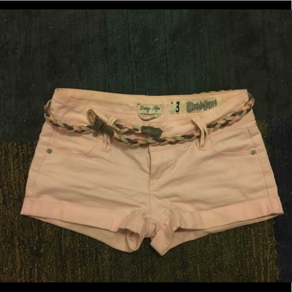 Light pink high waisted shorts with belt