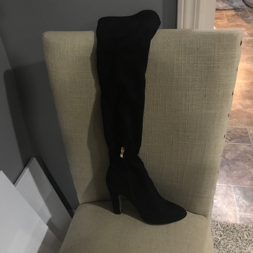 Knee high felt heel boots